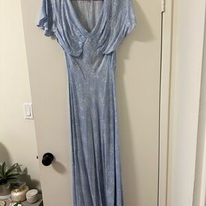 MAJORELLE Blue Flutter Sleeve Wrap Maxi Dress